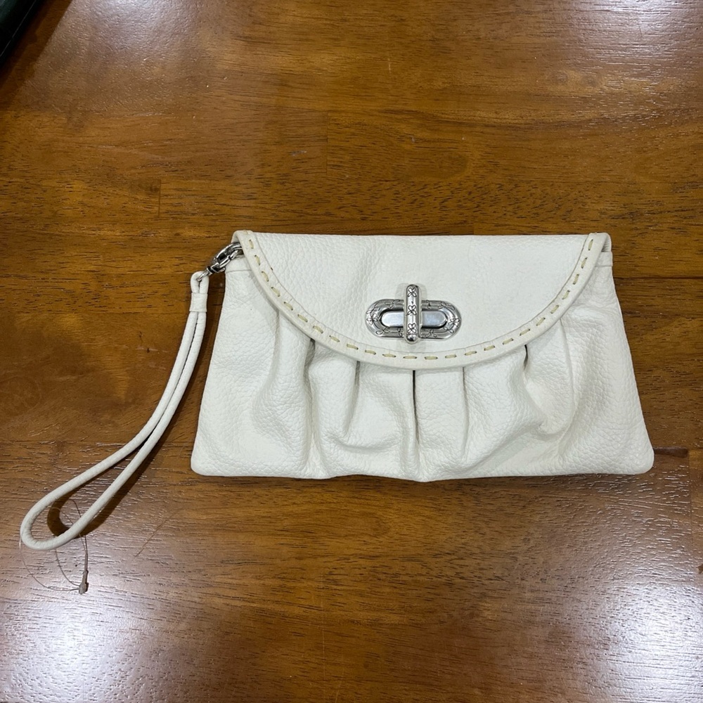 Brighton White  Leather Wristlet‎ Strap Card Slots Bag
